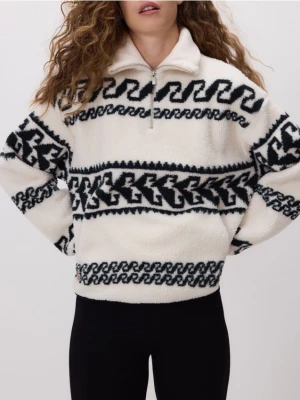 Reserved - Bluza sherpa ze stójką - złamana biel