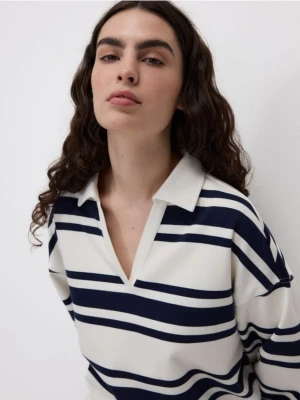 Reserved - Bluza w paski z kołnierzykiem - granatowy