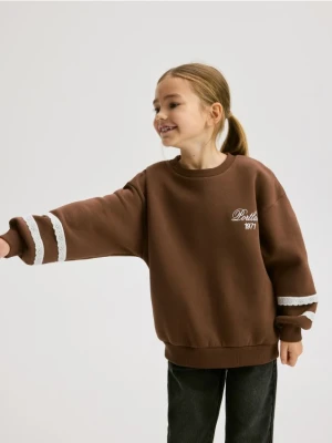 Reserved - Bluza z haftem - ciemnobrązowy