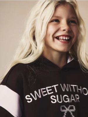 Reserved - Bluza z haftem - ciemnobrązowy