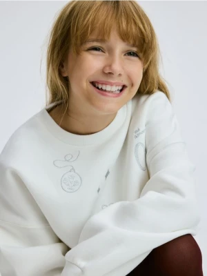 Reserved - Bluza z haftem - złamana biel