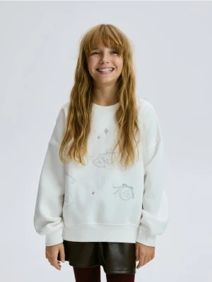 Reserved - Bluza z haftem - złamana biel