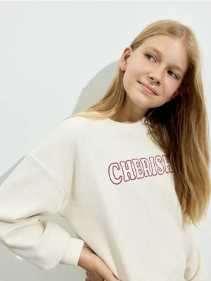 Reserved - Bluza z haftowanym napisem - beżowy