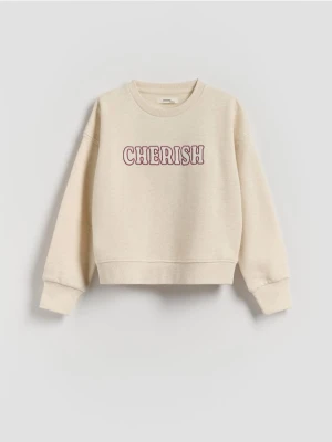 Reserved - Bluza z haftowanym napisem - beżowy