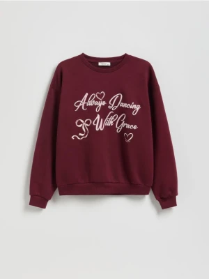Reserved - Bluza z haftowanym napisem - bordowy