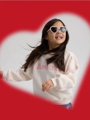 Reserved - Bluza z haftowanym napisem - złamana biel