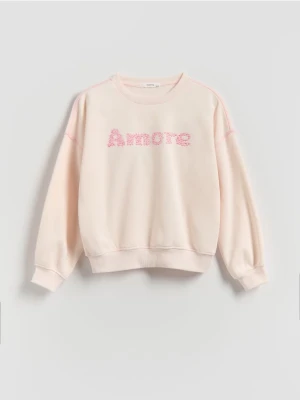Reserved - Bluza z haftowanym napisem - złamana biel