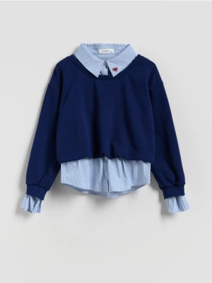 Reserved - Bluza z imitacją koszuli - granatowy