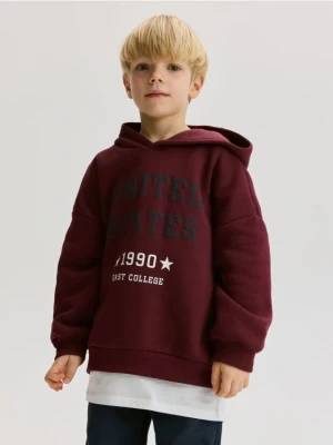 Reserved - Bluza z kapturem i napisami - bordowy