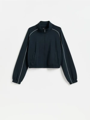 Reserved - Bluza z kontrastową lamówką - granatowy