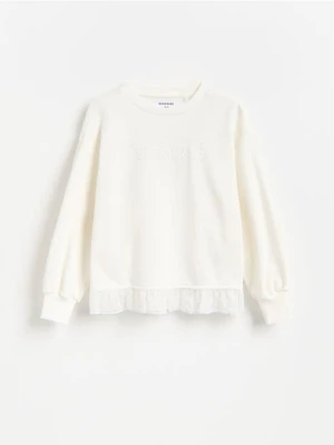 Reserved - Bluza z koronkową wstawką - złamana biel