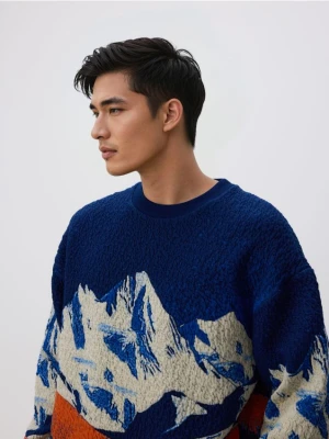 Reserved - Bluza z nadrukiem - granatowy