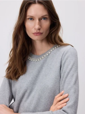 Reserved - Bluza z ozdobnym dekoltem - ciemnoszary