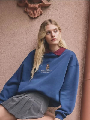 Reserved - Bluza z ozdobnym haftem - granatowy