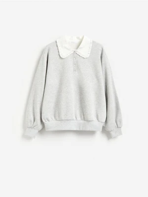 Reserved - Bluza z ozdobnym kołnierzem - jasnoszary