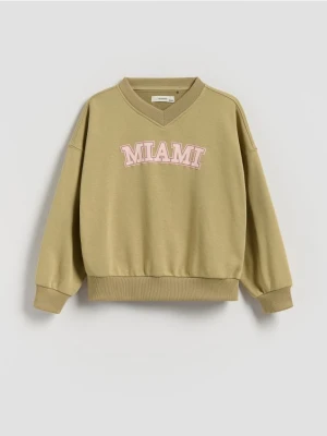 Reserved - Bluza z wypukłym napisem - oliwkowy