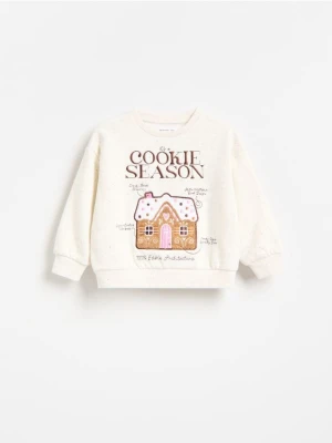 Reserved - Bluza ze świątecznym haftem - złamana biel