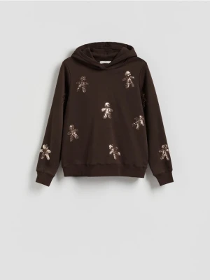 Reserved - Bluza ze świątecznym motywem - ciemnobrązowy