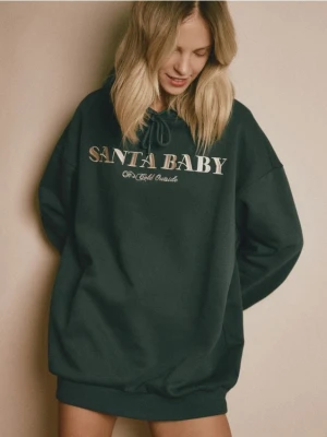 Reserved - Bluza ze świątecznym napisem - ciemnozielony