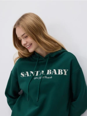 Reserved - Bluza ze świątecznym napisem - ciemnozielony