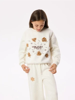 Reserved - Bluza ze świątecznym wzorem - złamana biel