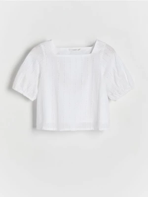 Reserved - Bluzka ażurowa - złamana biel