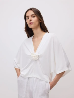Reserved - Bluzka kimono z modalem - złamana biel