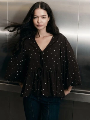 Reserved - Bluzka w groszki - ciemnobrązowy