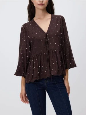Reserved - Bluzka w groszki - ciemnobrązowy