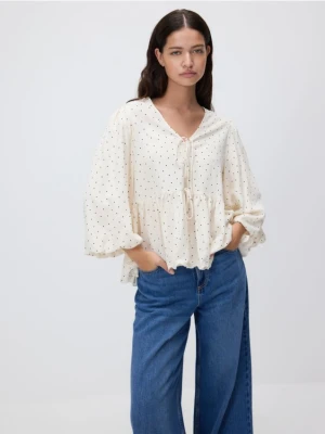 Reserved - Bluzka w groszki - złamana biel