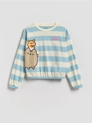 Reserved - Bluzka w paski Pusheen - jasnoniebieski