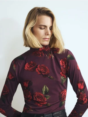 Reserved - Bluzka w róże - ciemnofioletowy