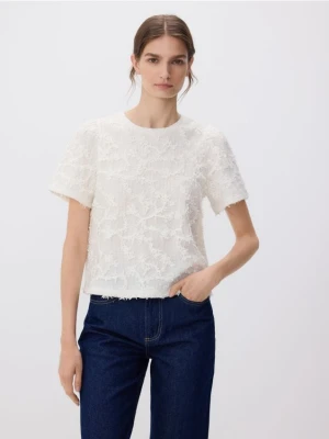Reserved - Bluzka z aplikacjami - złamana biel