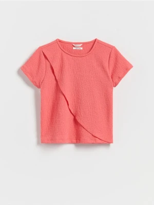 Reserved - Bluzka z asymetrycznym przeszyciem - koralowy