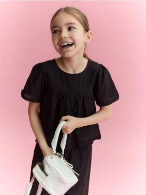 Reserved - Bluzka z ażurowym dołem - czarny