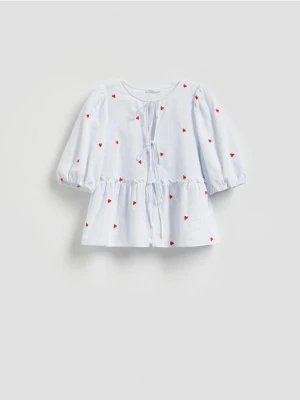 Reserved - Bluzka z baskinką - jasnoniebieski