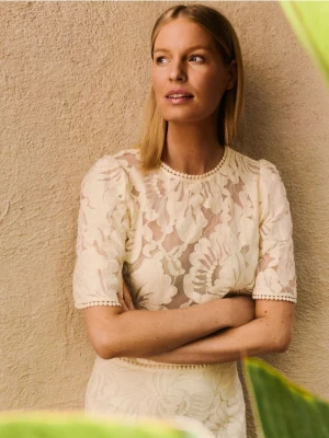 Reserved - Bluzka z bawełną - jasnożółty