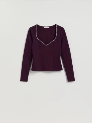 Reserved - Bluzka z błyszczącą aplikacją - ciemnofioletowy