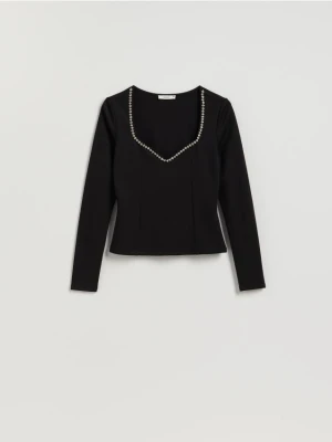 Reserved - Bluzka z błyszczącą aplikacją - czarny