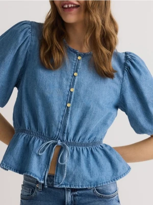 Reserved - Bluzka z bufiastym rękawem - niebieski