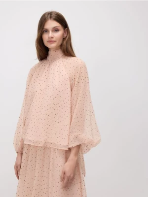 Reserved - Bluzka z bufiastym rękawem - pastelowy róż