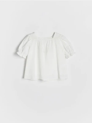 Reserved - Bluzka z bufiastym rękawem - złamana biel