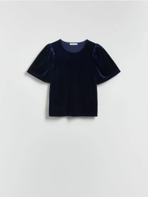 Reserved - Bluzka z bufiastymi rękawami - granatowy