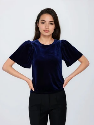 Reserved - Bluzka z bufiastymi rękawami - granatowy