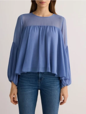 Reserved - Bluzka z bufiastymi rękawami - niebieski