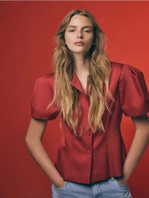 Reserved - Bluzka z bufkami - czerwony