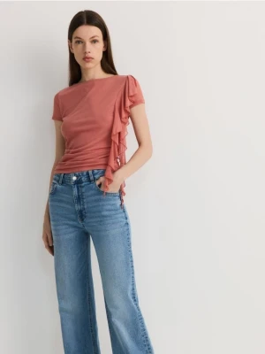 Reserved - Bluzka z dekoracyjną falbaną - brudny róż