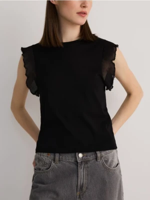 Reserved - Bluzka z dekoracyjną wstawką - czarny