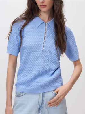 Reserved - Bluzka z dekoracyjnym dekoltem - jasnoniebieski