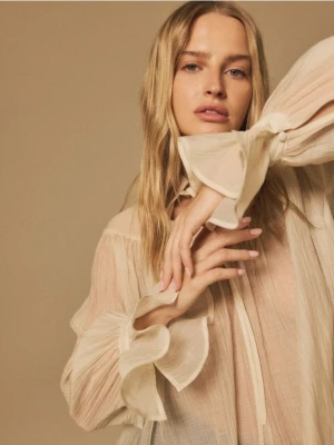 Reserved - Bluzka z efektem marszczenia - kremowy